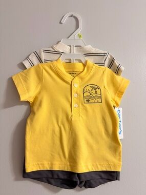 Carter's Yellow Palm Graphic Henley Tee Set - Short Sleeve